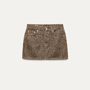 Zara Animal Print Denim Skirt